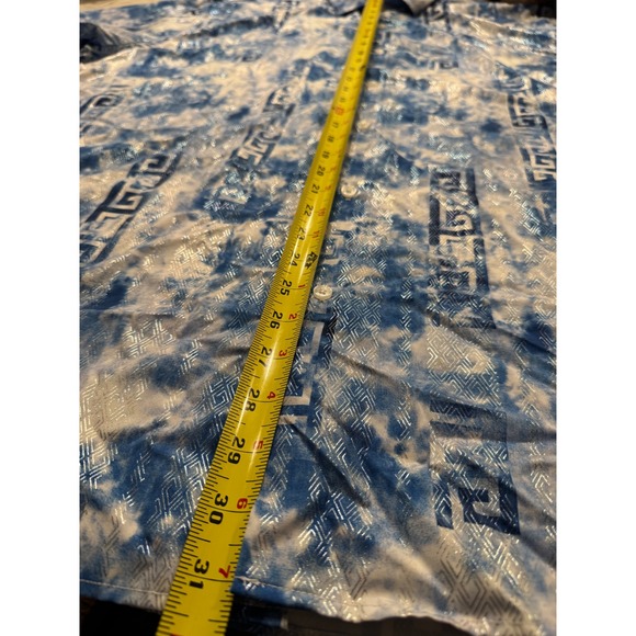 Suslo Couture Mens 4X Blue Tie Dye Silver Metallic Greek Key Slim Fit Shirt - Picture 8 of 8